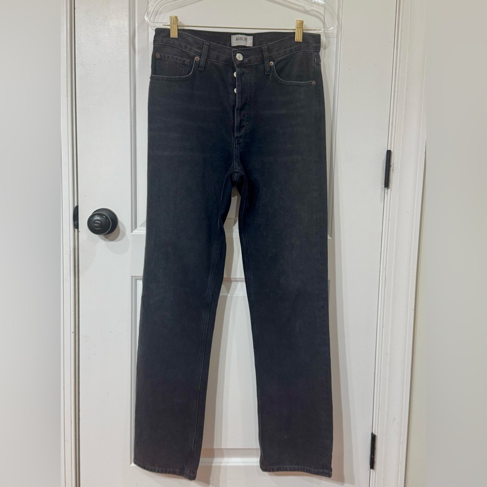 AGOLDE HIGH RISE STRAIGHT BUTTON FLY BLACK WASH JEAN 27